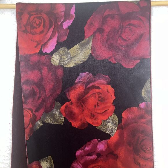 Red Rose & Burgundy Velvet Women's Scarf  Romantic Old World Style 55L X 10 1/4W - Picture 11 of 16